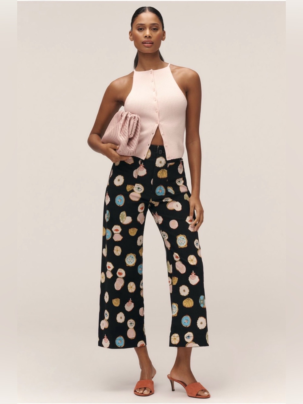 Anthropologie Maeve Danielle Kroll Colette Crop Wide-Leg Pants Mirror Print
